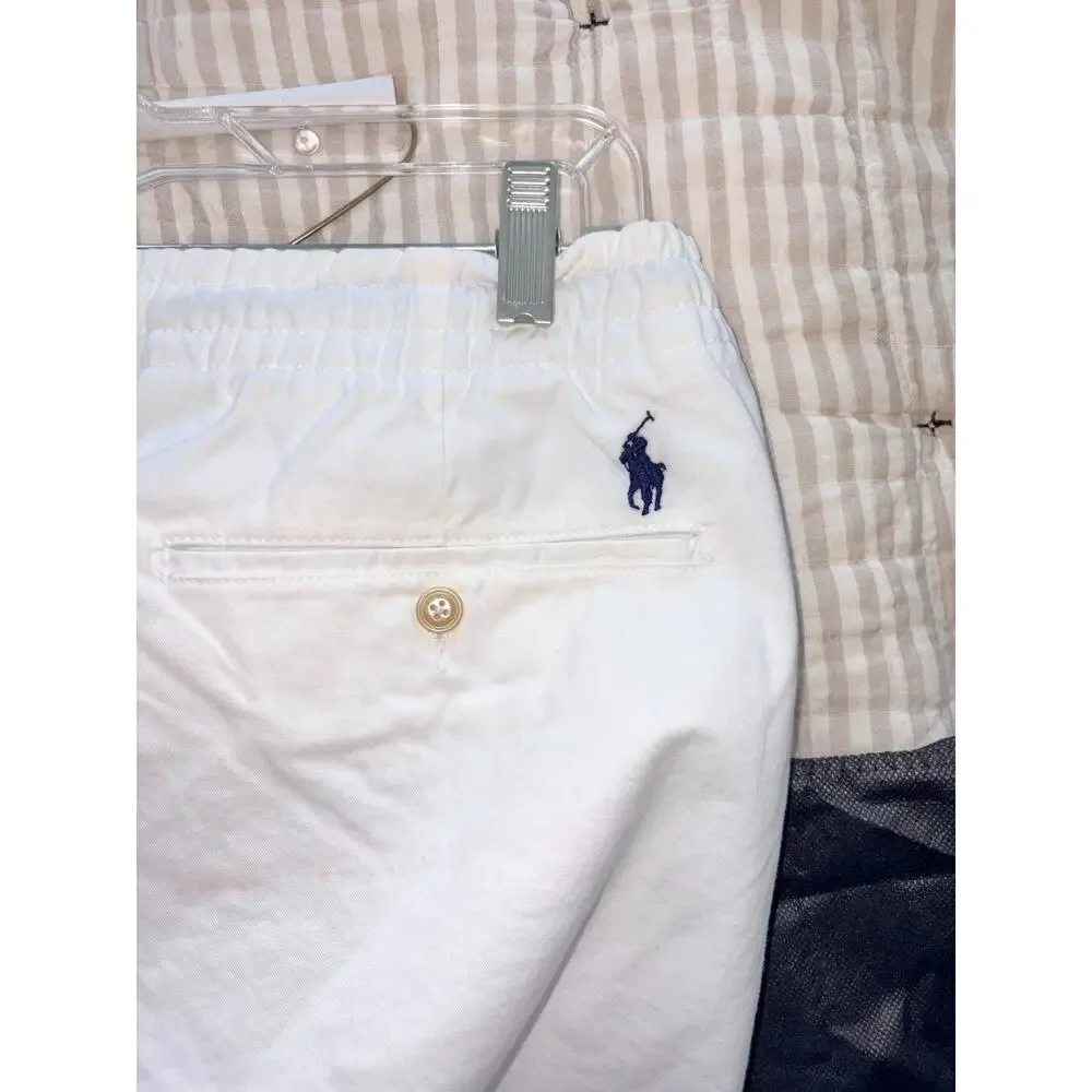 Polo Ralph Lauren White Stretch Classic Fit Pants XL Elastic Waist Navy Pony